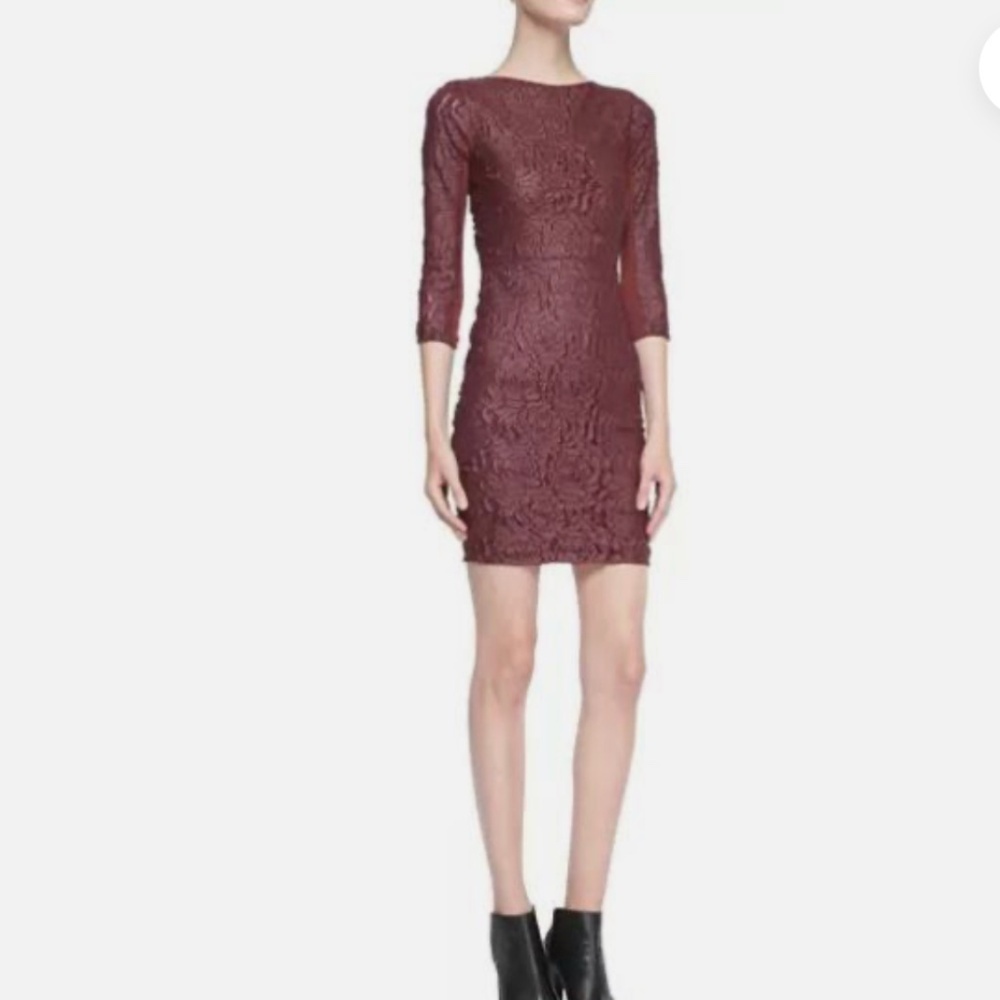 Haute Hippie Laser Cut Rose Pattern Faux Leather Fitted Maroon Dress Size S